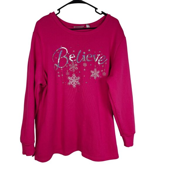 Quacker Factory Womens Believe Snowflake Embellished Top Plus Size 1X - Picture 1 of 7